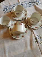 Antik vékony porcelán rózsás teás csésze alátéttel 3 + 4 db