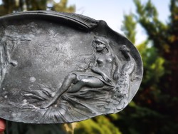 ART NOUVEAU BUSINESS CARD HOLDER WITH PEACOCK NUDE