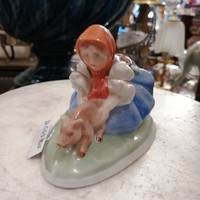 Herendi figurális porcelán" Lány és  malac ".Kézzel festett. Antik. F-24