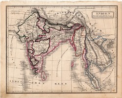 India térkép 1854 (2), német, eredeti, atlasz, osztrák, Ázsia, Nepál, Indokína, Gangesz, Ceylon