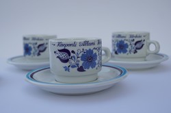 Ritka Alföldi porcelán kék népművészeti mintás Központi Állami Kórház részére kávés csésze + alj  