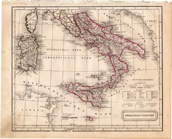 Dél - Olaszország térkép 1854 (2), német nyelvű, eredeti, atlasz, osztrák, Európa, Itália, Szicília