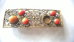 Antique filigree beaded brooch pin on a copper base