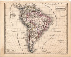Dél - Amerika térkép 1854 (2), német nyelvű, eredeti, atlasz, osztrák, Brazília, Argentína, Chile