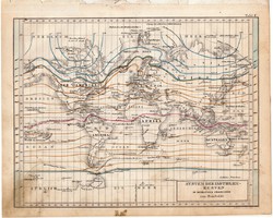 Világtérkép, izotermikus görbék rendszere 1854 (2), német, eredeti, atlasz, térkép, világ, Föld