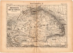 Magyarország hegy és vízrajzi térkép 1885, egy színű nyomat, 20 x 28 cm, földrajz, Kárpátok, hegyek