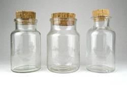 1B275 Régi parafadugós gyógyszertári patika üveg készlet 3 darab