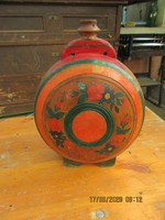 Antique painted wooden water bottle