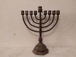 Antik nagyon szép patinás nagy bronz hanukai zsidó hanuka gyertyatartó judaika 9 ágú gyertya tartó