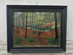 Hatalmas méretű Erdő őzzel, vadász téma festmény! Teőke Andor ritkán előforduló festmény !aukciókon