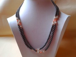 Coral-hematite and pearl necklace