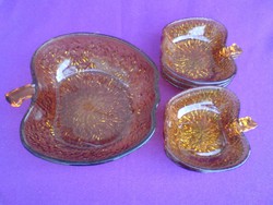 Bronz színű alma formájú üveg kompotós készlet