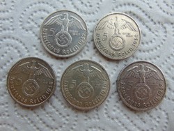 Németország III. Birodalom ezüst 5 márka  5 darab LOT !  