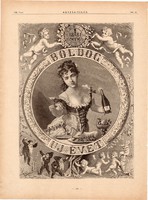 Boldog Újévet, fametszet 1881, metszet, nyomat, 22 x 30 cm, Ország - Világ, szilveszter, pezsgő