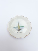 Aquincum retro porcelán szuvenír tálka, pici Balaton feliratos tál vitorlás hajóval