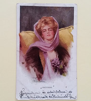 Régi képeslap 1923 ábrándozó nő 