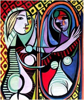Való Ibolya Lány a tükör előtt c. festménye, 60x50 cm, vászonra festve