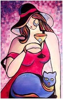 Való Ibolya Lány kék macskával c. festménye, 55x35 cm,vászonra festve