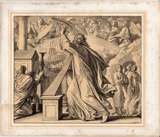 Bibliai kép (55), nyomat 1860, 22 x 26, A Szent Biblia díszes képekben, ige, Ps. 51, 11. 12. 13. 20.