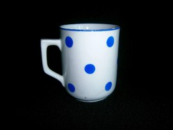 Régi Zsolnay pajzspecsétes porcelán kék pöttyös bögre, csésze
