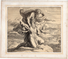 Bibliai kép (29), nyomat 1860, 22 x 26 cm, A Szent Biblia díszes képekben, ige, V. Mos. 34, 4.