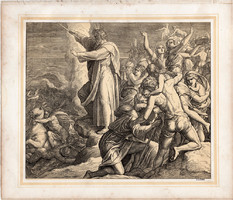 Bibliai kép (23), nyomat 1860, 22 x 26, A Szent Biblia díszes képekben, ige, IV. Mos. 14, 30. 31.