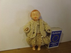 Régi antik mini, miniatűr baba régi ruhában-babaház méretű