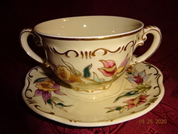 Zsolnay porcelán leveses csésze alátéttel. Csésze átmérője 10,2 cm.