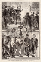 A császár a lövészházban, metszet 1869, 15 x 22 cm, Ferenc József, monarchia, újság, látogatás, régi