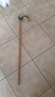 Antique curve stick, walking stick walking stick, decorated with carving, with bell, metal abrasive at the end!