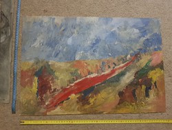 Perlrott szignós olajfestmény, festődeklin, 40x60 cm