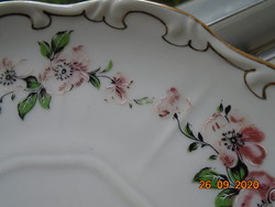 Zolnay plate with shield seal, painted over glaze, gold-feathered peach flower pattern