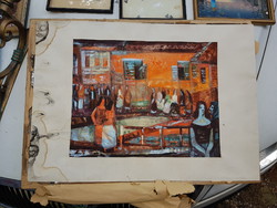 Xantus Gyula: Vörös-Svéd (?) forgatag, akvarell festmény, szignós, hátoldalán is festmény, 38x48 cm