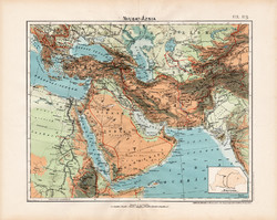 Nyugat - Ázsia hegy- és vízrajzi térkép 1906, magyar atlasz, magyar nyelvű, eredeti, régi, Arábia