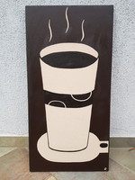 Szignós "kávés bögre" festmény, 40x80, olaj, vászon, tökéletes, finom munka!