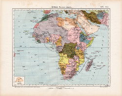 Afrika politikai térkép 1906, magyar atlasz, eredeti, magyar nyelvű, régi, politika, Szahara, Nílus