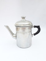 Régi alumínium kávéskanna, vintage kiöntő bakelit fogóval retro konyhai eszköz, kiöntő