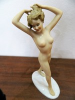 Art deco jellegű jelzett német porcelán női akt figura ( Schaun Bach Kunst 1953-1958 )