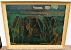 Nagy Tibold (1923 - 1988) - Balatoni táj c.Képcsarnokos festménye 86x66cm EREDETI GARANCIÁVAL !!