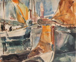 Udvary Pál: Vitorlások a kikötőben, 1937 