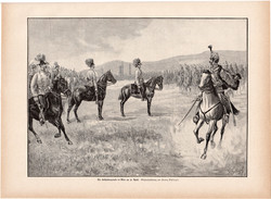 Katonai felvonulás, metszet 1896, 23 x 32 cm, monarchia, újság, Ferenc József, császár, Bécs, lovas