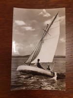 Régi képeslap 1960 Balaton vitorlás hajó