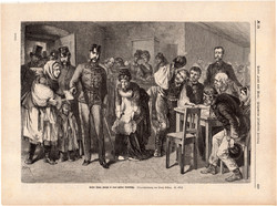 Ferenc József egy pesti népkonyhán (2), metszet 1875, 22 x 31 cm, monarchia, újság, császár, osztrák