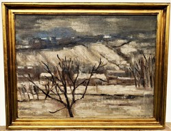 Csabai Rott Margit (1893 - 1973) Winter Landscape. Oil Painting from 1946, 91x71cm. Original Guarantee