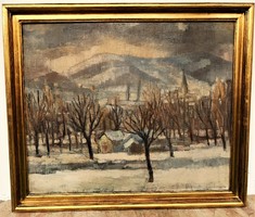 Margit Rott Csabai (1893 - 1973) Winter Landscape Oil Painting from 1946, 91x77cm, Original with Guarantee