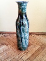 Gyönyörű,csorgatott mintás,türkiz nagyméretű váza,padlóváza 42cm