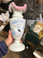 Üveg váza , kézzel festett, 44 cm magas, hibátlan darab..