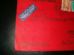 Csinos francia par avion bélyeggel megpakolva levél légipostás boriték KIÁRUSÍTÁS nagy alakú piros
