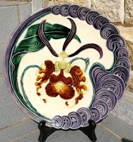 Schütz Blansko falitál, Szecessziós színes falitál fali  tányér, virágmintás! Kinálónak asztalközép 
