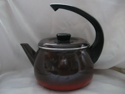 Retro enamel tea kettle with vinyl record handles